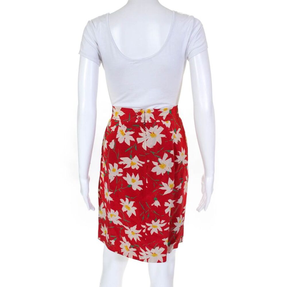 Ungaro Womens Floral Mini Pencil Skirt Red Silk Size 4 LL19LL - Picture 3 of 5